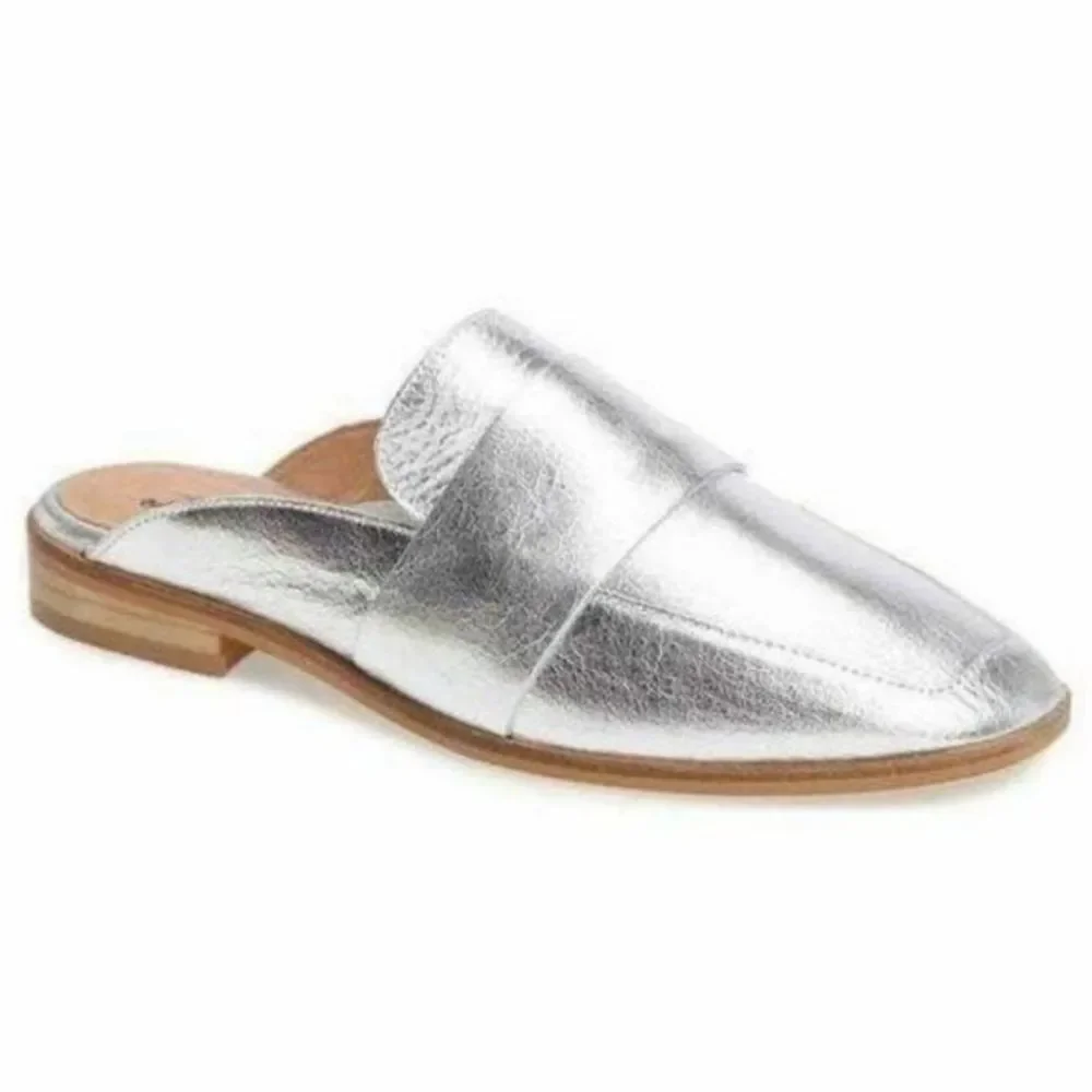 Free People At Ease Metallic Silver Loafers Size EU 36
